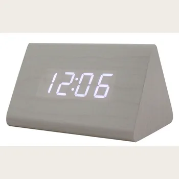 

Multicolor Sound Control Wooden Wood Square LED Alarm Clock Desktop Table Digital Thermometer Wood USB/AAA Date Display