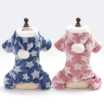 

Thick Printed Star Pet Coat Clothing Soft Chihuahua Fleece Jacket Winter Warm Small Dog Clothes Hooded Four-legged New Year