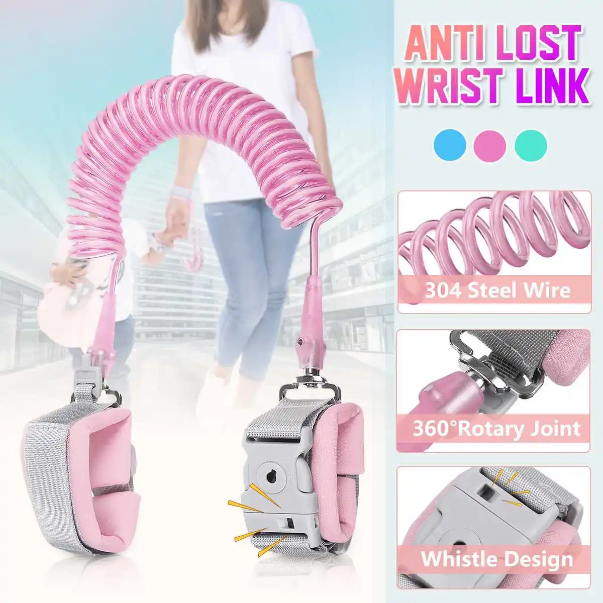 

Child Anti Lost Wrist 1.5/2/2.5M Strap Rope Toddler Leash Key Lock Safety Outdoor Walking Hand Belt Band Anti-lost Wristband