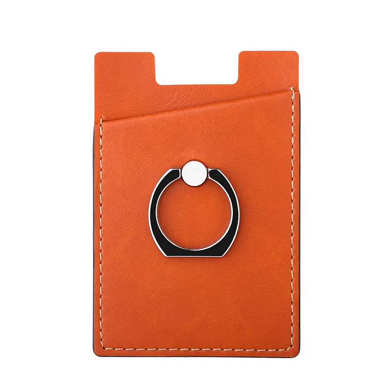 Держатель для карт мобильного телефона с карманом для карт, клейкая наклейка, кожаный задний карман для карт, 2 в 1, подставка для мобильного телефона - Цвет: Оранжевый
