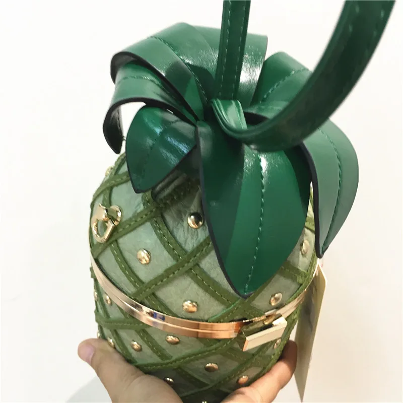 High quality new style handbag chain metal buckle shoulder bag rivet stitching simulation pineapple shape bag wallet