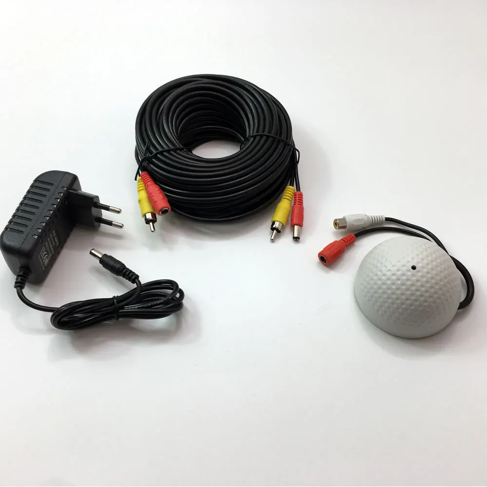 20 Metre 65 Feet Long Cable CCTV Audio Microphone For DVR RCA Phono Input 12v DC 