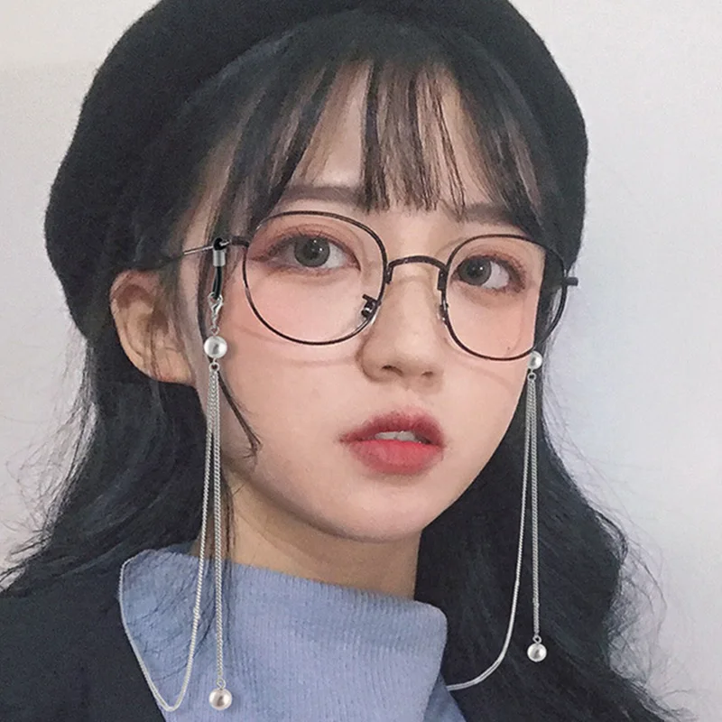 

2018 New Style Online Celebrity Glasses Retro Artistic zhi qiao-Big round Metal Thick Edge Plain Glasses Glasses Pearl Chain