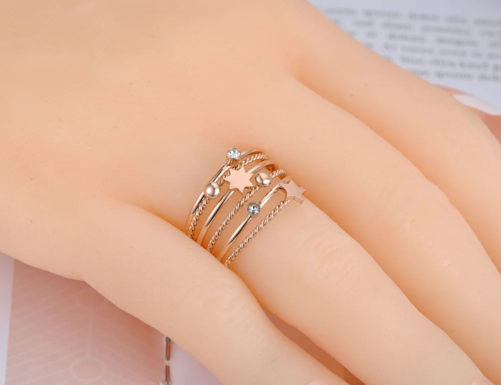 Lokaer Трендовое титановое кольцо из нержавеющей стали, ювелирное изделие, звезда розового золота, шар, CZ Стразы, свадебные кольца для женщин R19122