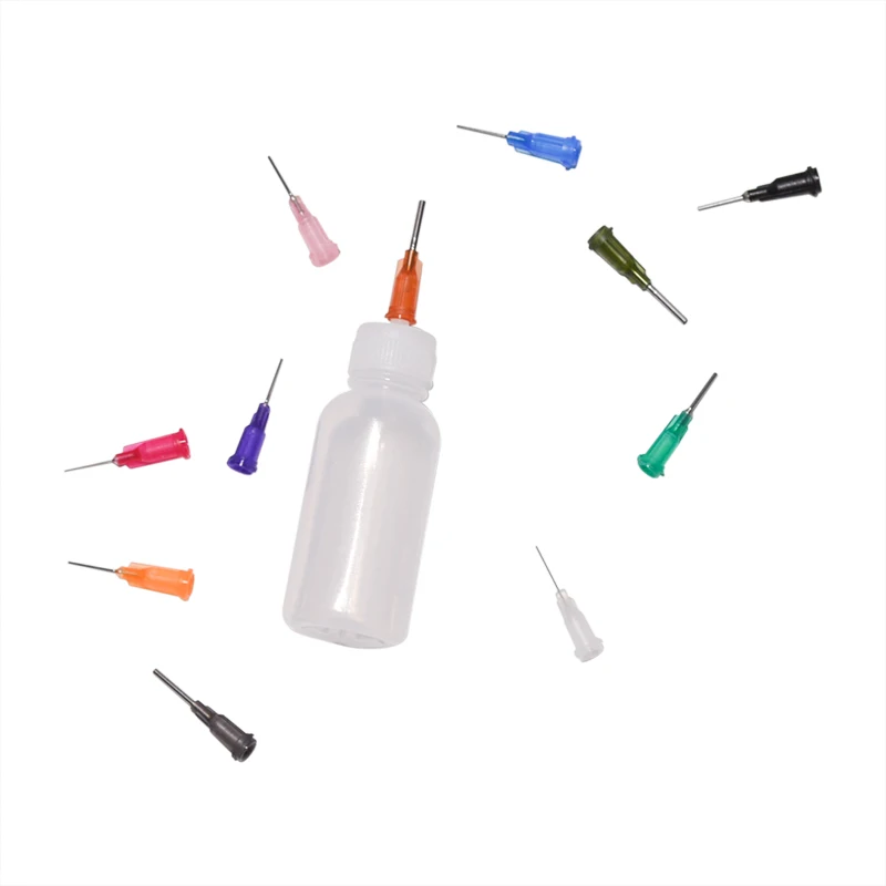 30ml Transparent Polyethylene Needle Dispenser Dispensing Bottle for Rosin Solder Flux Paste + 11 Needles Tools
