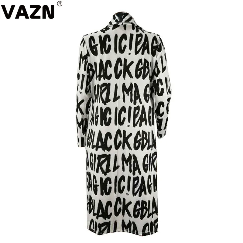 VAZN GHM16046, шикарный дизайн, осень, сексуальная Женская длинная рубашка с длинным рукавом, с буквенным принтом, длина до колен, рубашка для девушек, уличная одежда, крутая рубашка