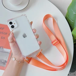 Clear Crossbody Phone Case with Lanyard Strap and Transparent Back Cover - iPhone 15 (Orange)