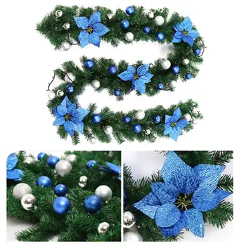 

2.7M Christmas Garland Fireplace Stairs Gold Baubles Flowers Xmas Tree Decor