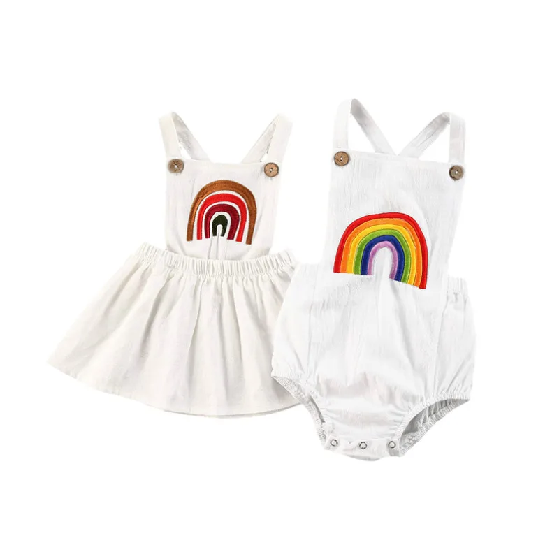 

Summer Infant Baby Girl Sister outfit Rainbow Sleeveless Romper Jumpsuit Cotton Dress 0-24 Months