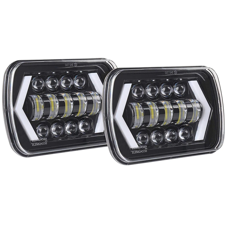 

2Pcs 7X6 Inch Halo Led Headlights, 5X7 Inch Square Led Headlamp With-Arrow Angel Eyes Drl Turn Signal Light Replaces H6054 H5054