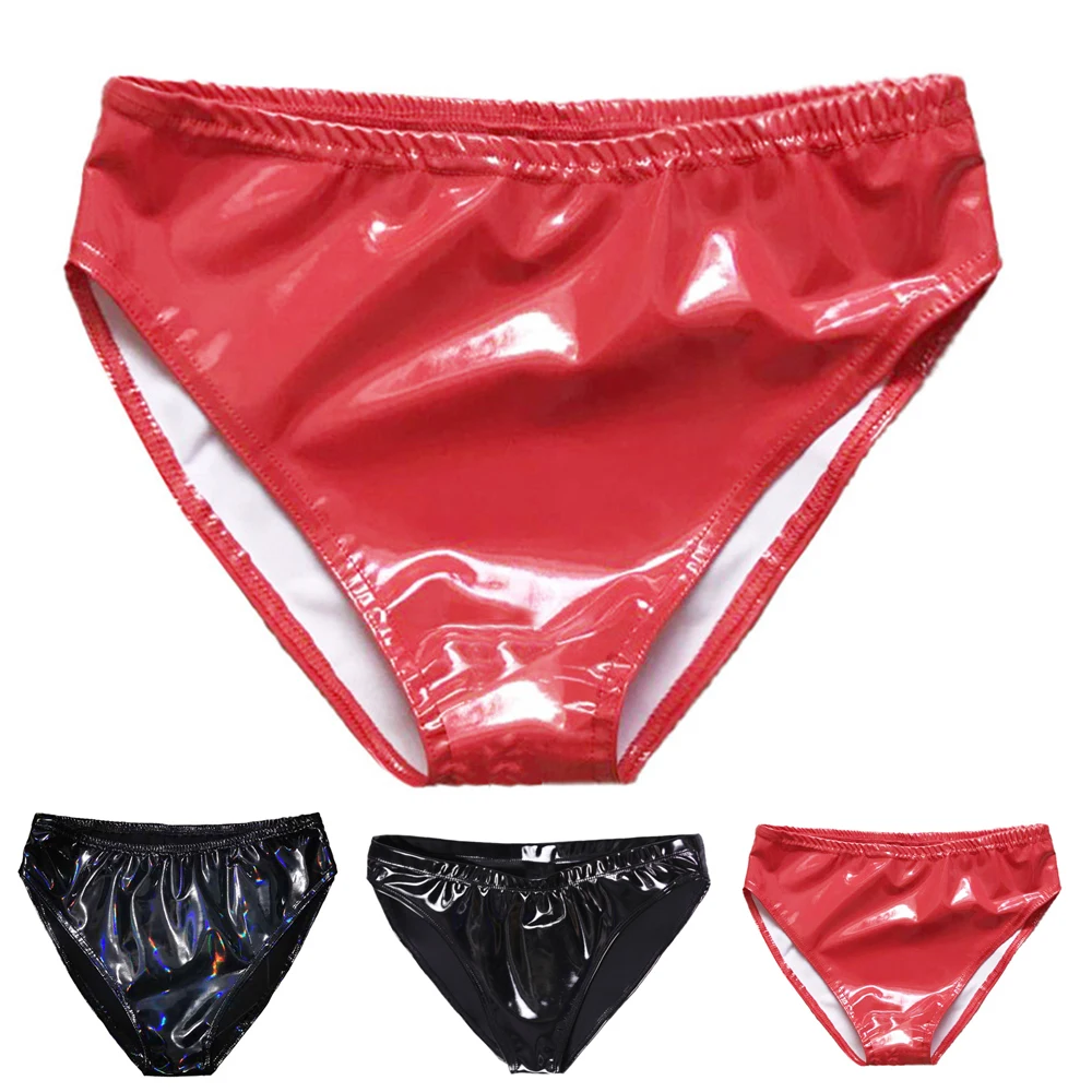 

Womens Lingerie Sexy Bikini Briefs Wetlook Faux Leather Low-waisted Elastic Waistband Underwear Underpants