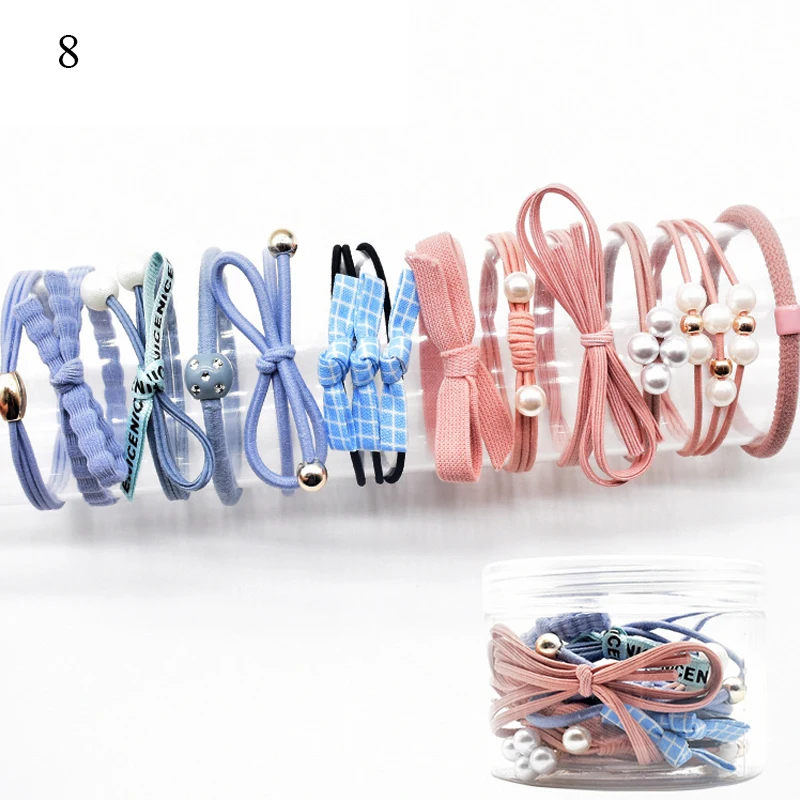 12Ps/Set Elastic Hair Bands For Hair Tie Blue Pink Women Girls Korean Flower Pearl Hair Bands Ponytail Holder Hair Accessories big hair clips Hair Accessories