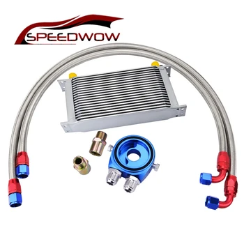 

SPEEDWOW 19Row Engine AN10 Transmission Oil Cooler+Oil Adapter Filter Cooler Oil Cooler+Nylon Braided Silver Cooler Plate Kit