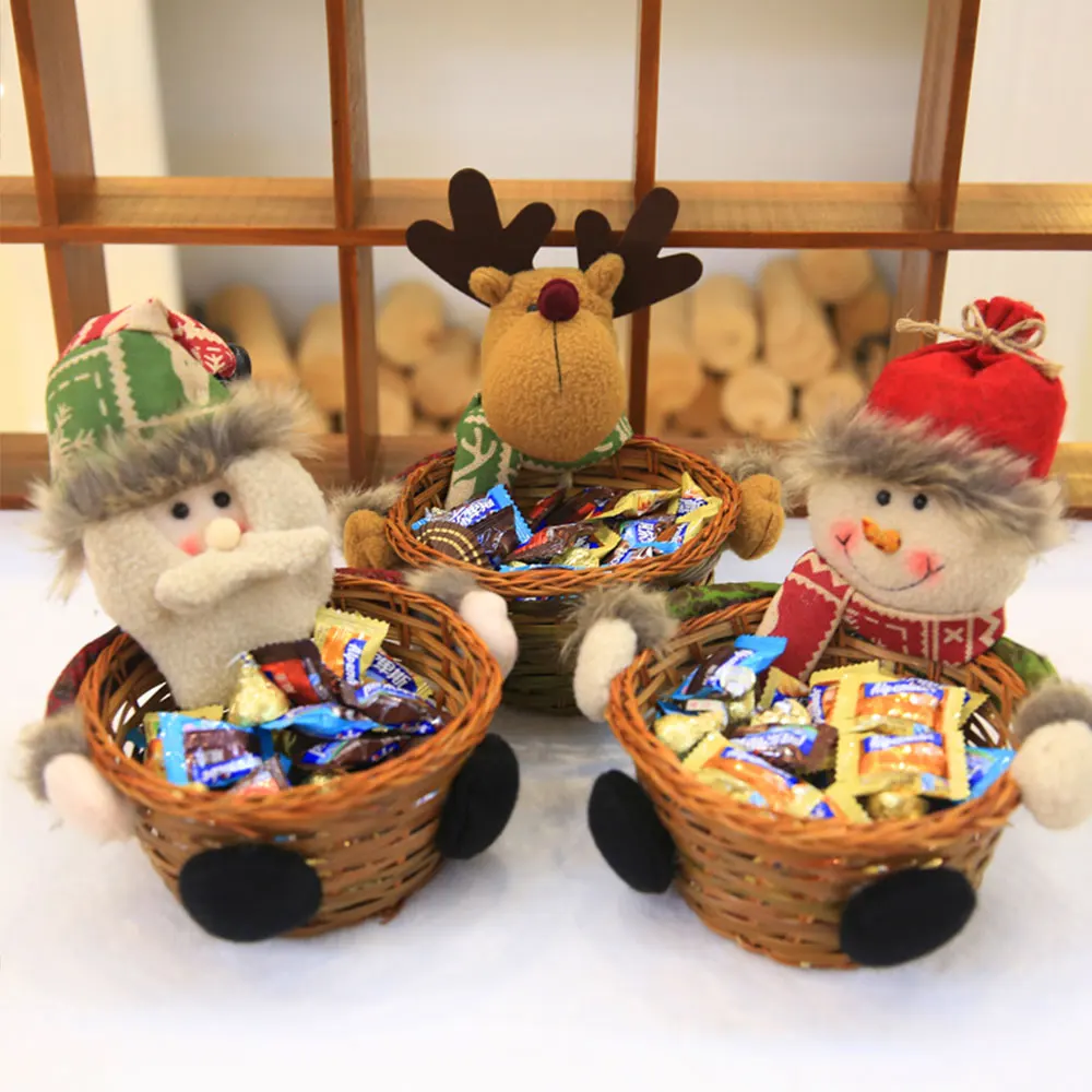 

Candy Basket Holder Bamboo Santa Claus Xmas Gift Storage Decoration Kawaii Colorful Party Supply Christmas