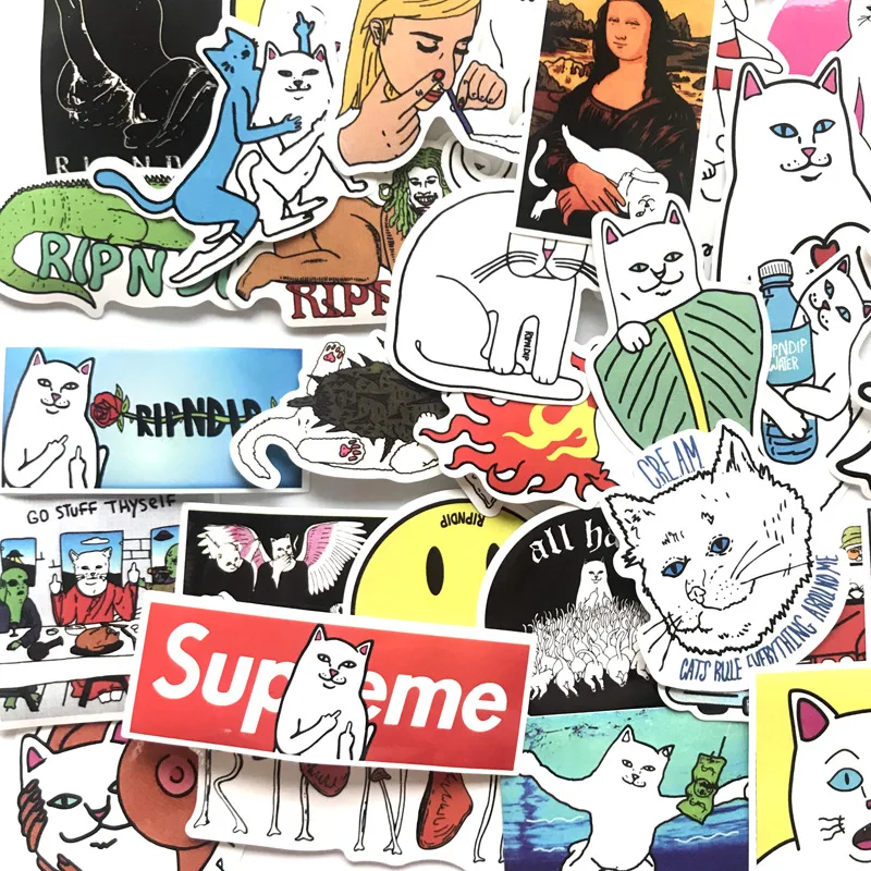 

50pcs/lot DIY Waterproof Stickers Without Repetition Middle Finger Cats Doodle Stickers For Car Laptop Motorcycle Notebook