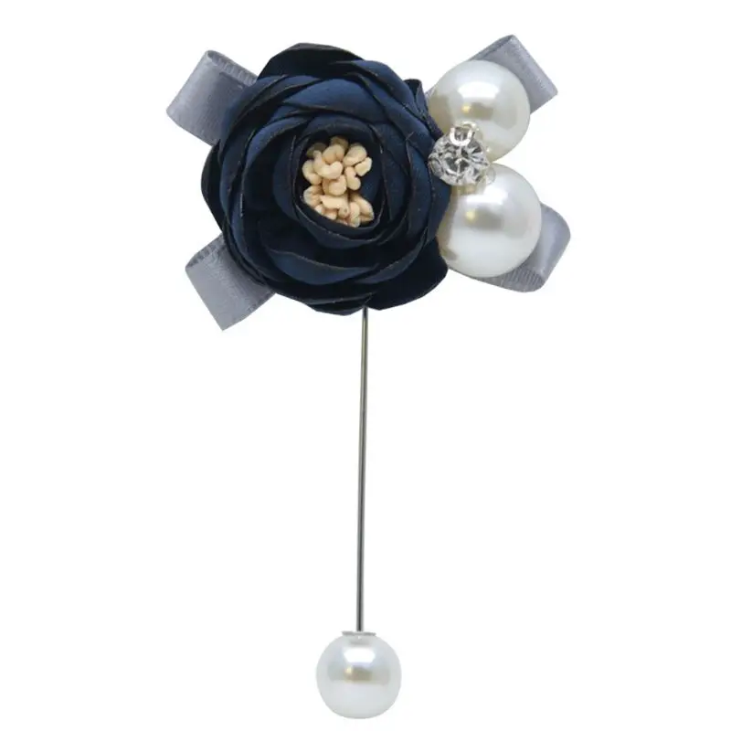 Groom Bride Wedding Boutonniere Artificial Tea Rose Flower Mens Brooch Lapel Pins Imitation Pearl Bow Knot Party Suit Decoration - Цвет: DB
