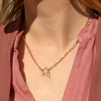 

Fashion Gold Hollow Star Carabiner Screw Lock Hook Spiral Clasps Pendant Necklace for Women Statement Chunky Choker Necklace