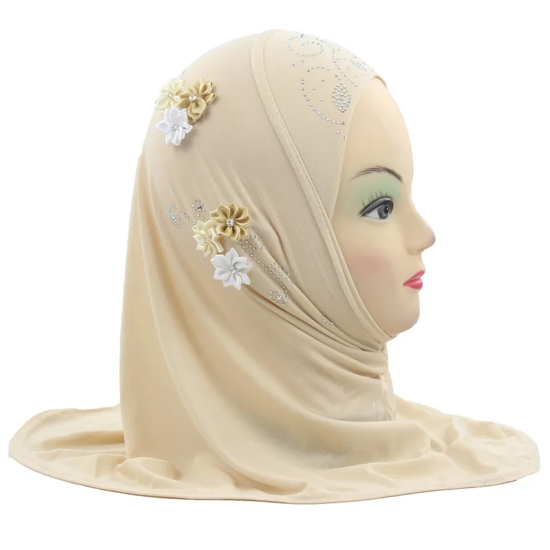 Детский мусульманский хиджаб-шарф для девочек, исламский, арабский головной платок, шали и обертывания с цветами, около 45 см для девочек от 0 до 5 лет - Цвет: 3