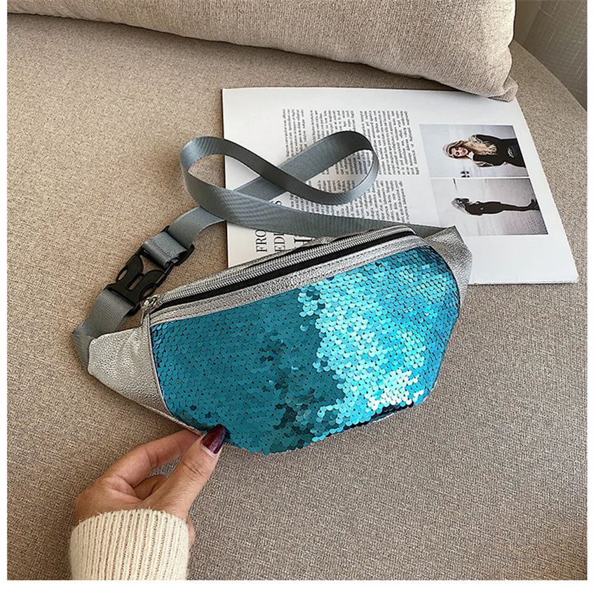 Holographic Sequin Women Waist Bag Fanny Pack Laser Shoulder Bag Women's Belt Waist Bag Belt Purse Phone Pouch Female Bum Bag