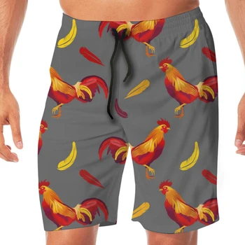

Summer men's beach shorts Red Rooster Print Grey shorts men's short trousers