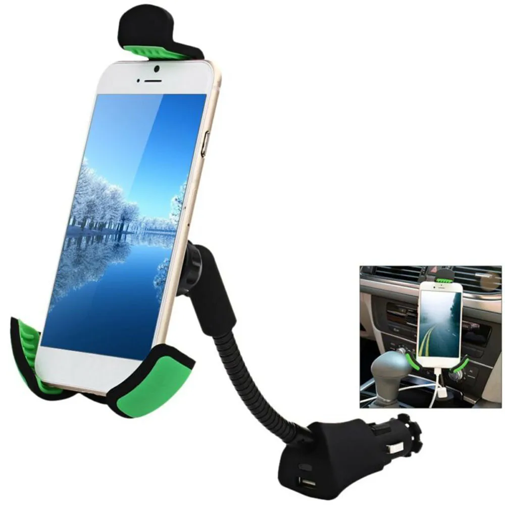 2 в 1 USB Автомобильное зарядное устройство держатель для телефона Подставка для samsung gps IPhone поворотный высококачественный материал прочный и практичный