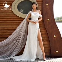

Aedmgh Sheath Wedding Dresses 2022 Sweetheart One Shoulder Split Train Vestido De Novias Shiny Tulle Fashion Robe De Mariee