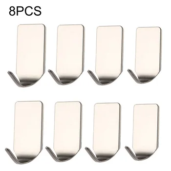 

8 pcs Silver Robe Hook Wall Hook Towel Hook for Bathroom Stainless Steel Coat Hook Rustproof Hook Hanger for Kitchen Hardware