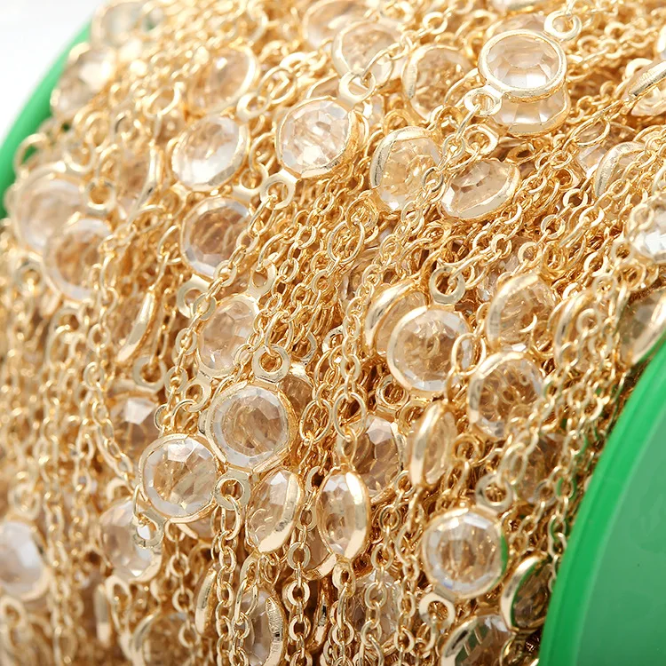 1meter 6mm Glass Beads Beaded Chain Black Transparent Crystal Bead KC Gold Necklace  Chains for Jewelry Making DIY Accessories