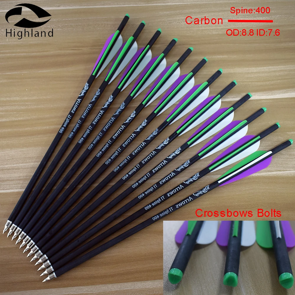 12 PCS Spine 400 Carbon Arrows 16 17 18 20 22 Inches Crossbows Bolts for Archery shooting