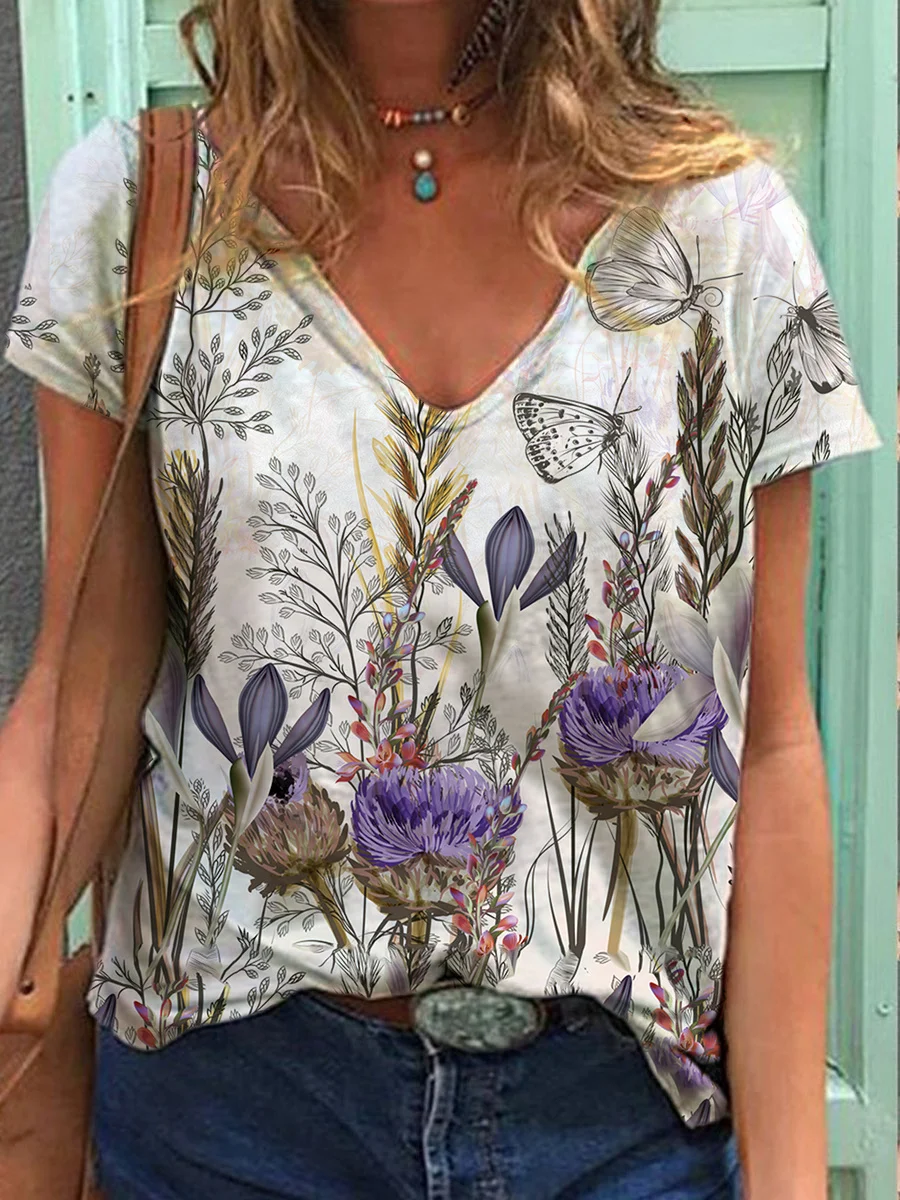 V-neck Ladies T-shirt Casual New Exclusive Design XL 6XL Short Sleeve Soft Summer Top 2021 | Женская одежда