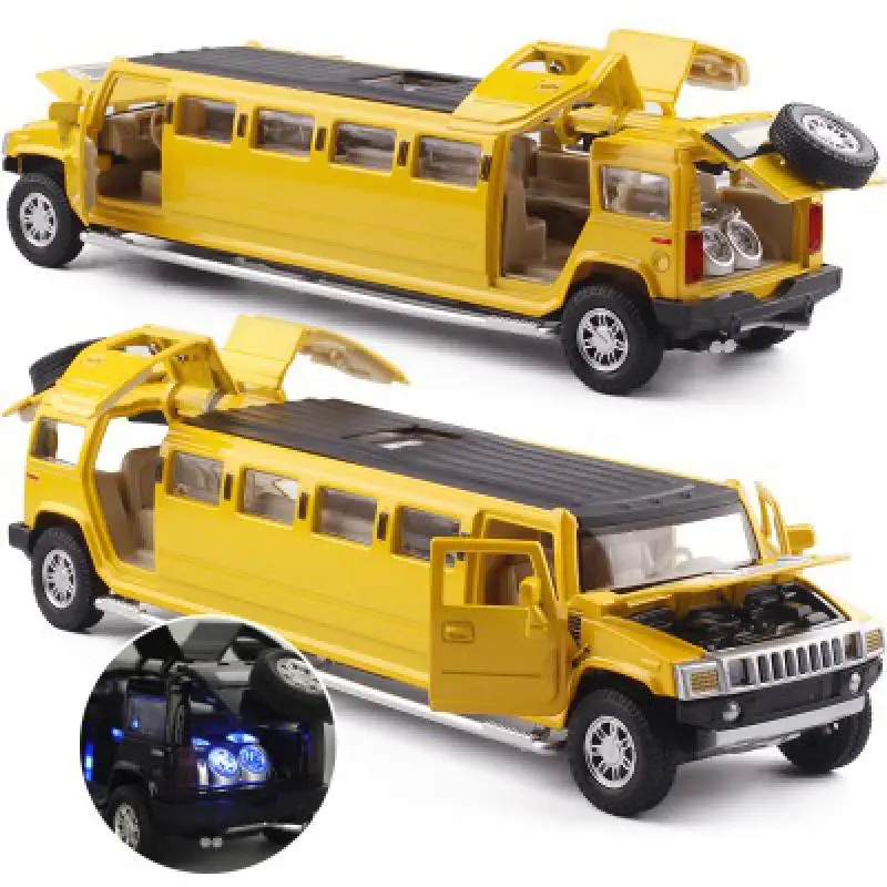 Высокая имитация 1:32 Сплав hummer limousine Металл литой автомобиль модель оттягивающийся мигающая детская музыкальная игрушка транспортные средства