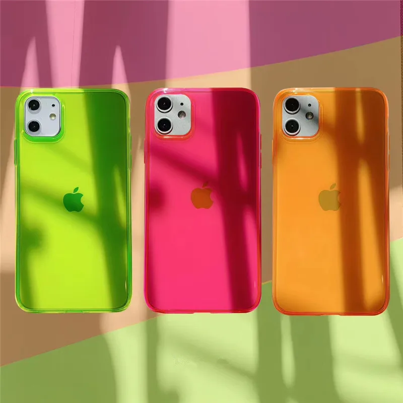 

Fashion Neon Fluorescent Green Phone Case For iPhone 11 Pro Max XR X XS MAX 7 8 Plus Transparent Cases Soft Silicone Back Cover