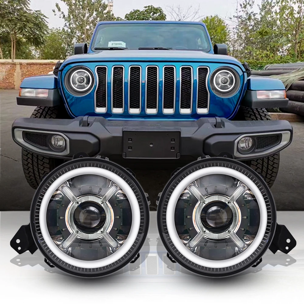 

9 Inch Round halo LED Headlights for 2018-2019 Jeep JL Wrangler SUV Headlamps with Daytime Running Lights High Low