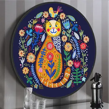 

Cat Style Diamond Painting Cross Stitch With Sling Tessles Diamond Embroidery Round Frame With Color Box Friends Gift