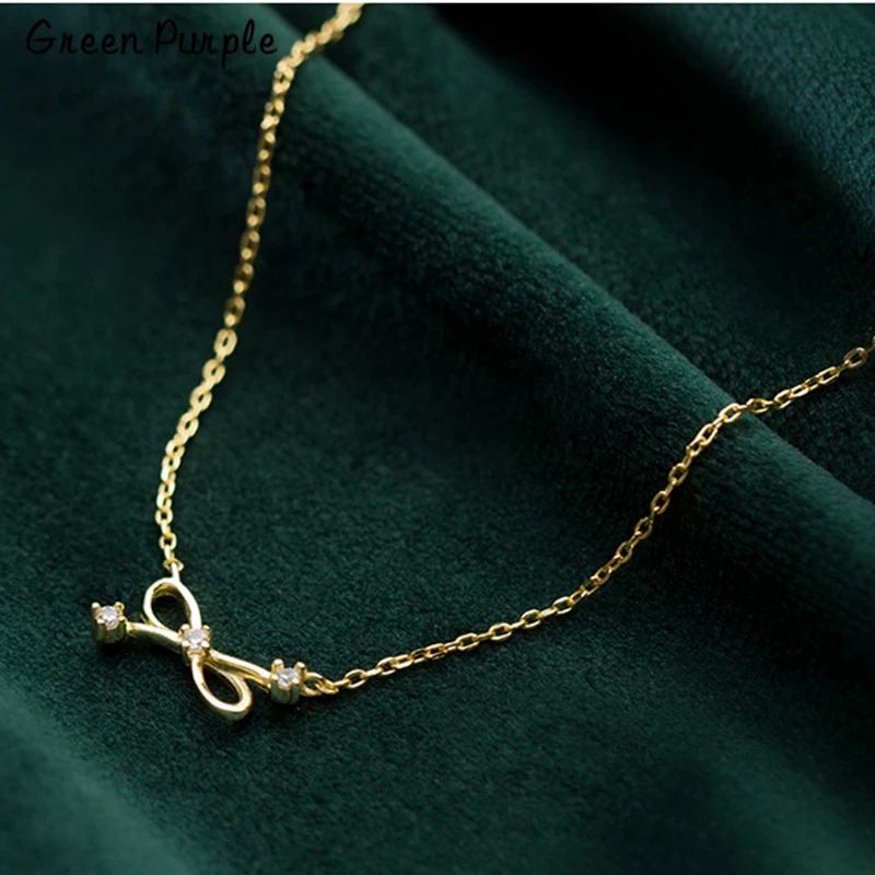 

925 Silver Bowknot Necklace Minimalism Gold Jewelry Zircon Pendants Chocker Kolye Vintage Bijoux Femme Collier Women Necklace