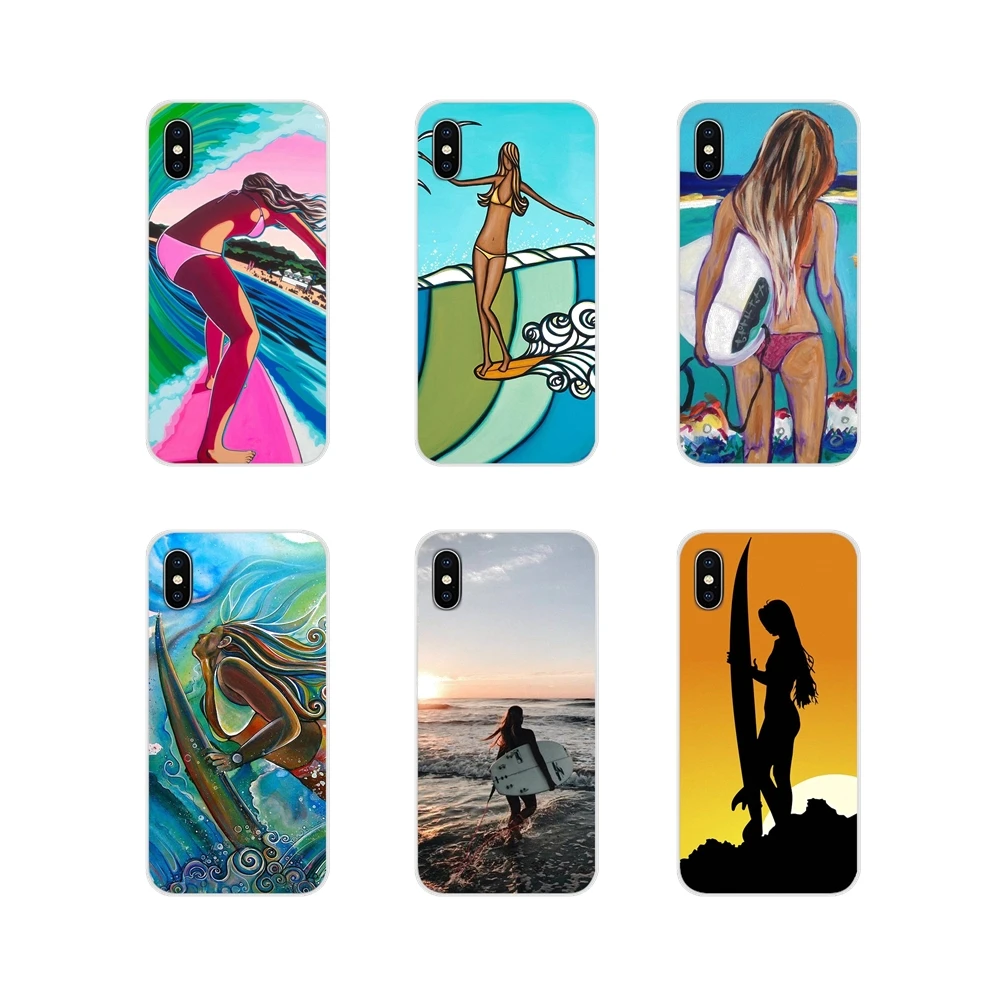 Прозрачный чехол из ТПУ для Samsung A10 A30 A40 A50 A60 A70 Galaxy S2 Note 2 3 Grand Core Prime Surfboard Surf Sunset Girl |