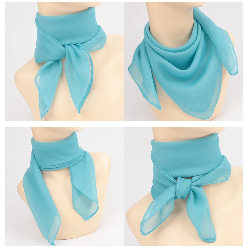 65*65cm Summer Fashion Chiffon Solid Color Scarf Ladies Head Neck Square Scarf Shawls Female Hair Ties Bands Neckerchief Shawls 3