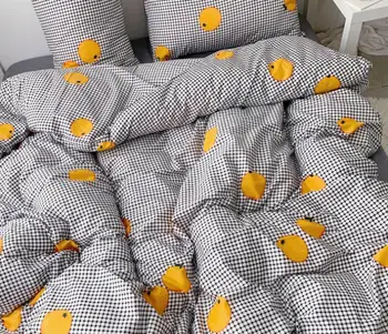

4pcs Bedding Set Includes Duvet Cover Flat Sheet Pillowcases Without Filler Cotton Beddings Checks Orange For Kids Adults