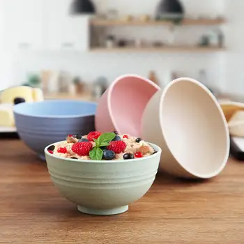 

4pcs/Set Unbreakable Wheat Straw Bowl Salad Noodle Soybean Dish Sauce Salt Snack Small Plate Kitchen Supplies
