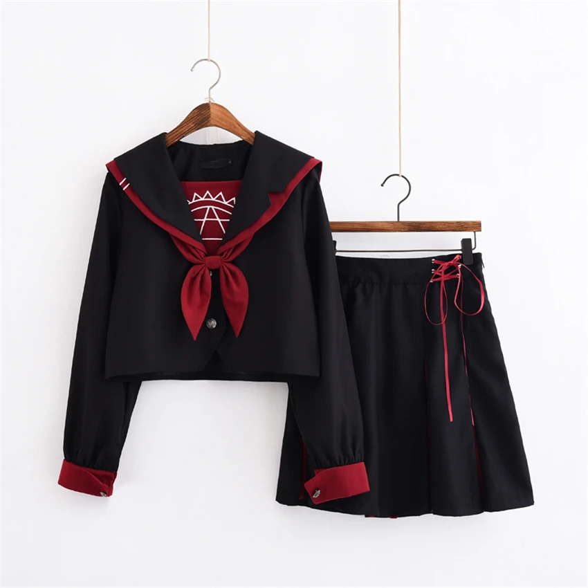 Весенняя японская школьная форма для студентов; милый костюм моряка для девочек; костюм JK; топ с длинными рукавами; плиссированная юбка; маскарадные костюмы
