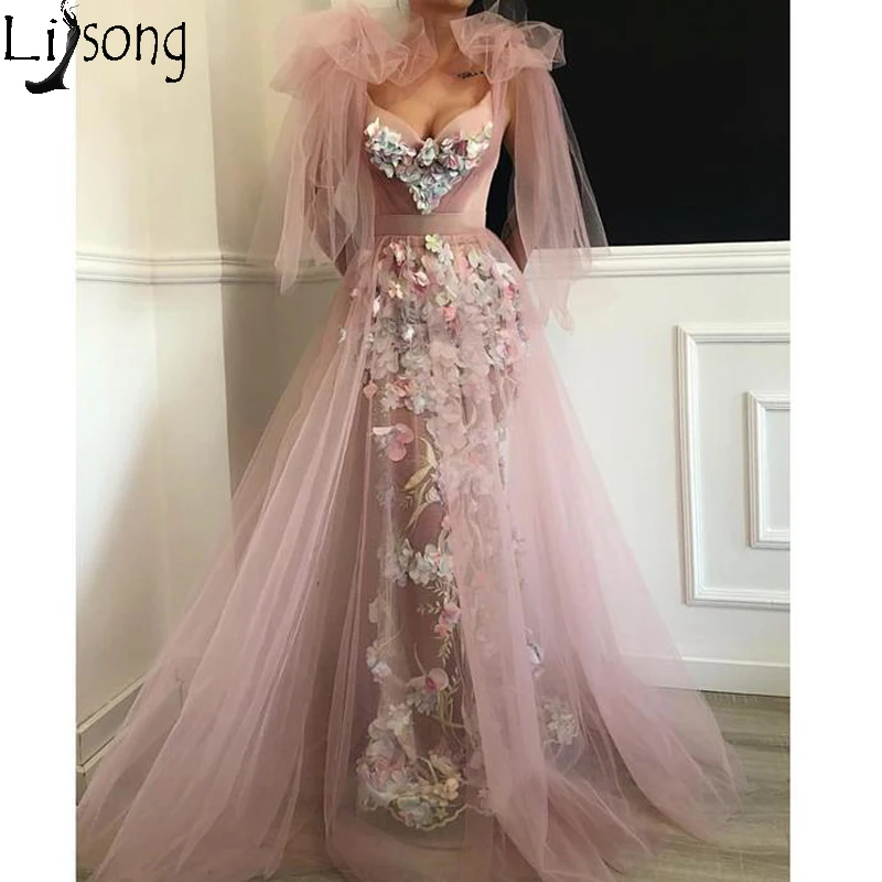 3d flower prom dresses 2020 lace applique dusty pink elegant prom gown robe de soiree vestido de festa casamento