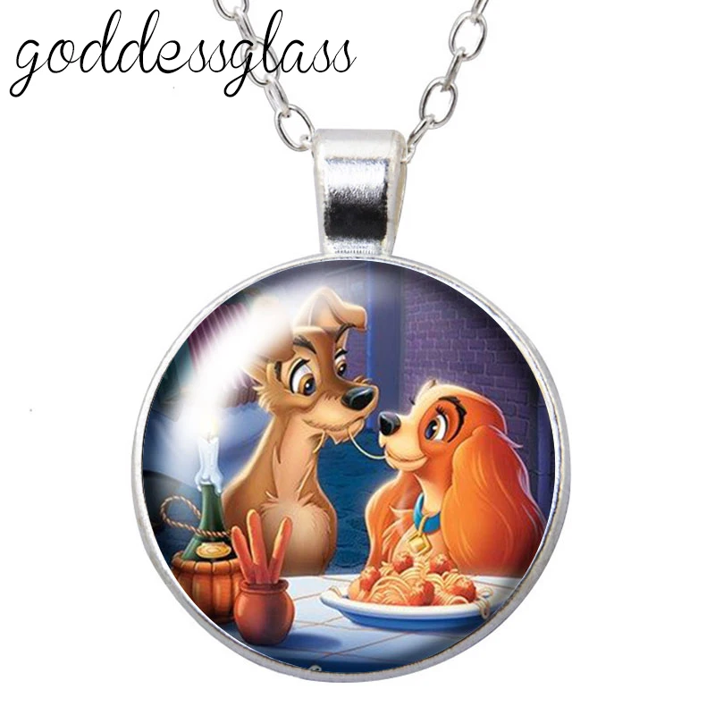 Disney Lady and the Tramp Dogs Round Glass glass cabochon silver