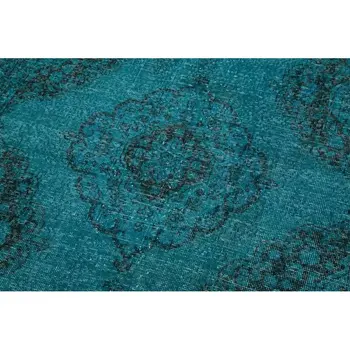 

144x412 Cm Turquoise Handmade English Over Dyed Runner Rug-5x13 Ft