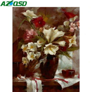 

AZQSD DIY Unframe Adult Coloring By Numbers Flower Acrylic Paint Unique Gift Oil Painting By Numbers Vase Handmade Gift