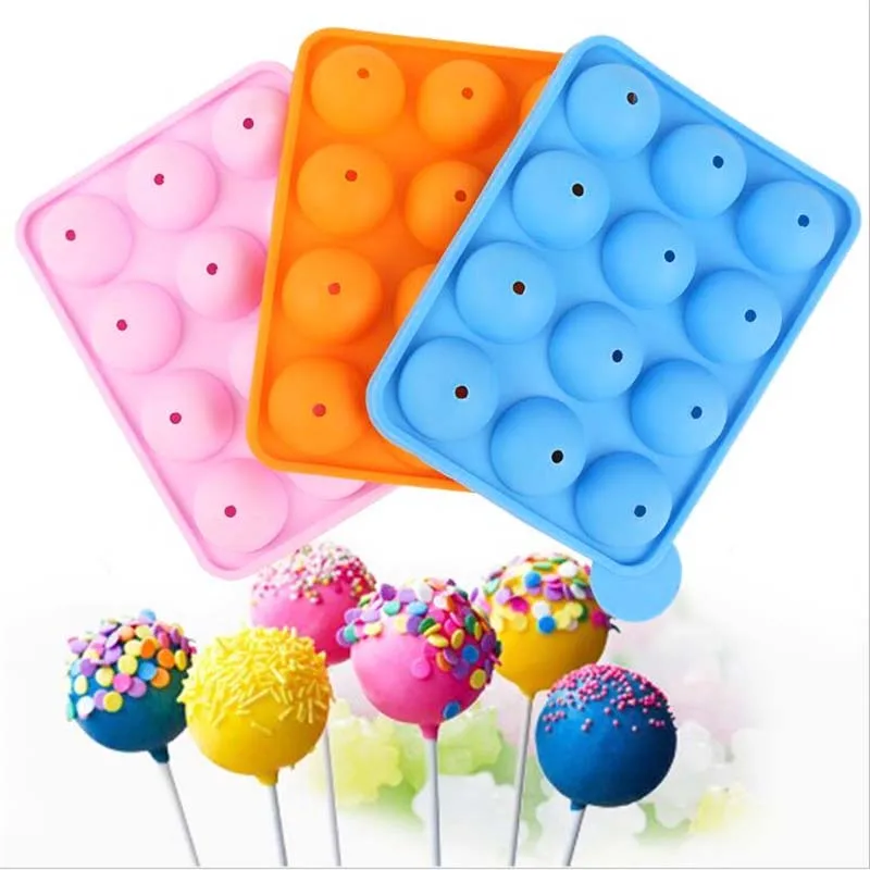 

12 Holes Chocolate Ball Cupcake Cookie Candy Maker DIY Baking Tool Silicone Pop Lollipop Mold Stick Tray Cake Mold