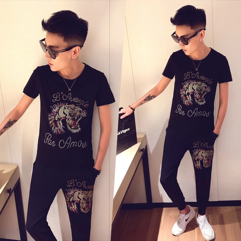 High Quality Animal Print Tracksuit Men Tshirt + Pants Summer 2 Piece Set Men Slim Fit Outfits Men Set Short Sleeve T Shirt High Quality Animal Print Tracksuit Men Tshirt + Pants Summer 2 Piece Set Men Slim Fit Outfits Men Set Short Sleeve T Shirt