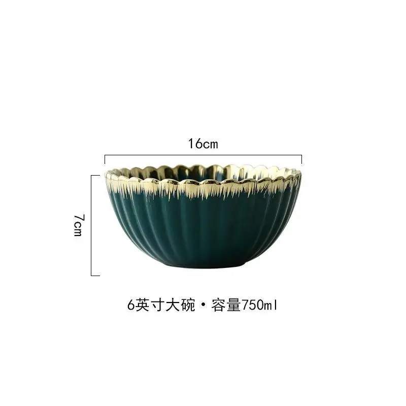 Plate Ceramic Gilt Chrysanthemum Dish European Bowl Creative Retro Dark Green Tableware Home Steak Plate Soup Bowl Salad Bowl - Цвет: C