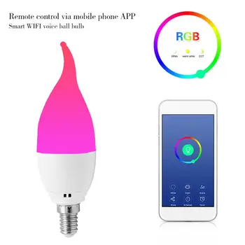 

E14 Smart WiFi RGBW LED Candle Bulb Compatible with Alexa Google Home Assistant App Control of Remote Mobile Phone