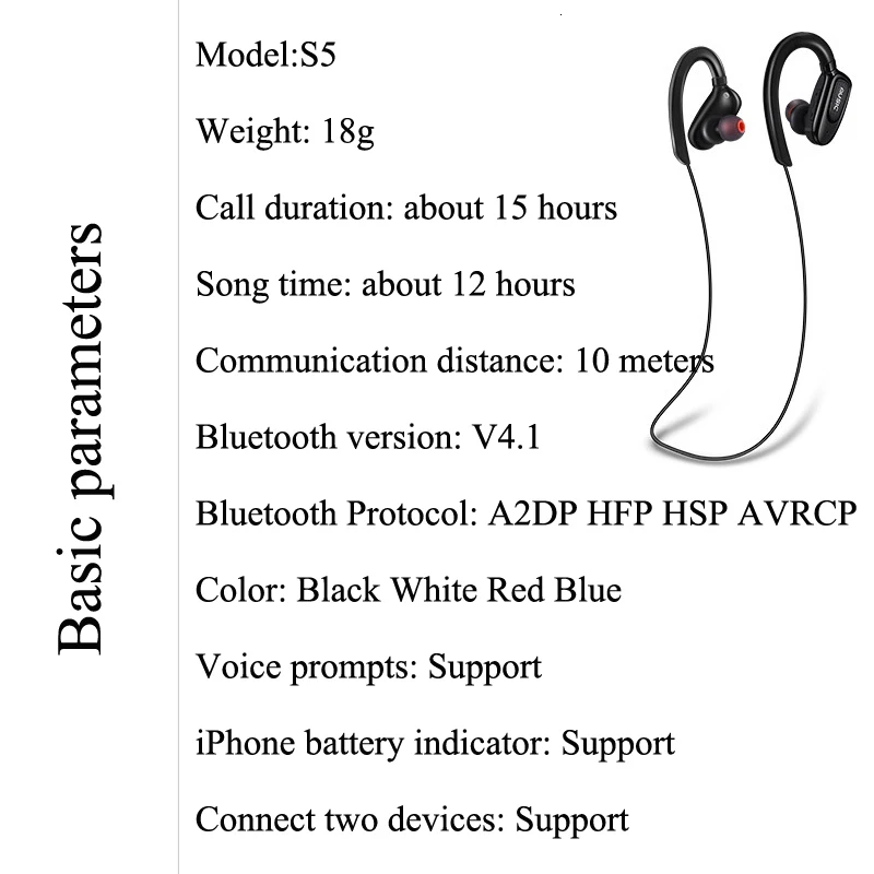 S5 Bluetooth наушники беспроводные наушники спортивные басы Bluetooth наушники с микрофоном для телефона Auriculares