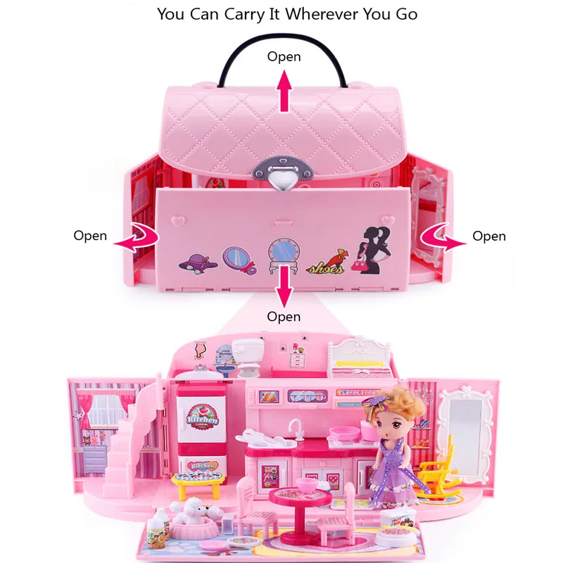 

DIY Dollhouse For LOL Doll Handbag Doll Accessories Cute House Miniatures Kids Villa Kitchen Light Music Toys Girl Birthday Gift
